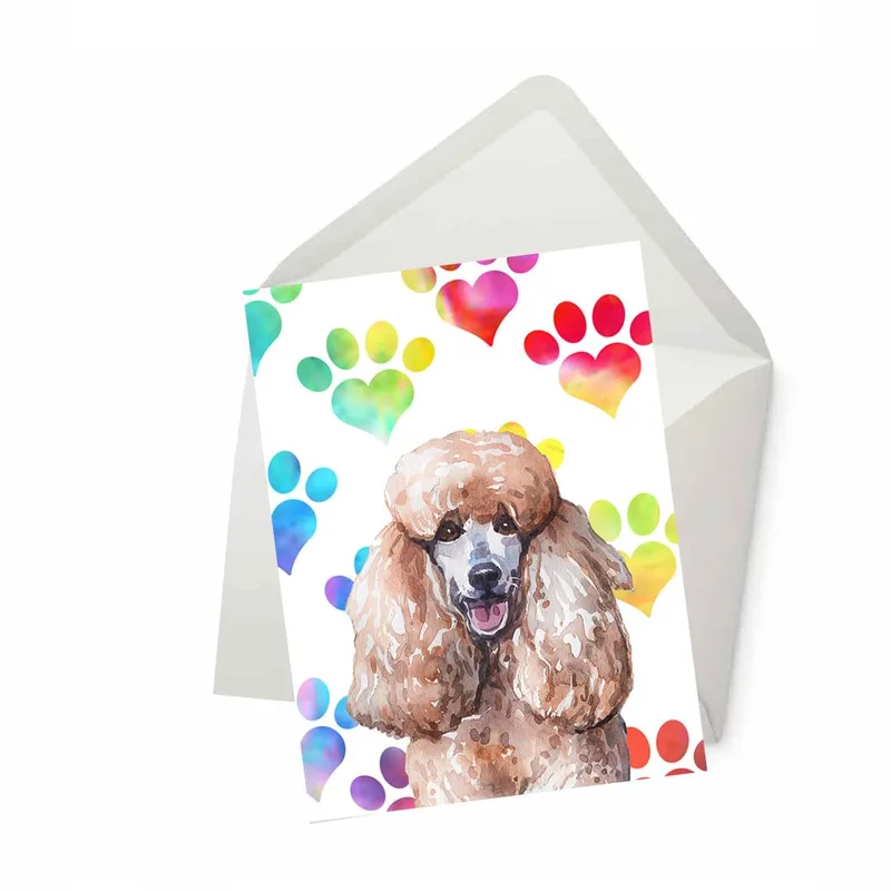 Brown Poodle with Paw Card: Watercolor Art for Pet Loss