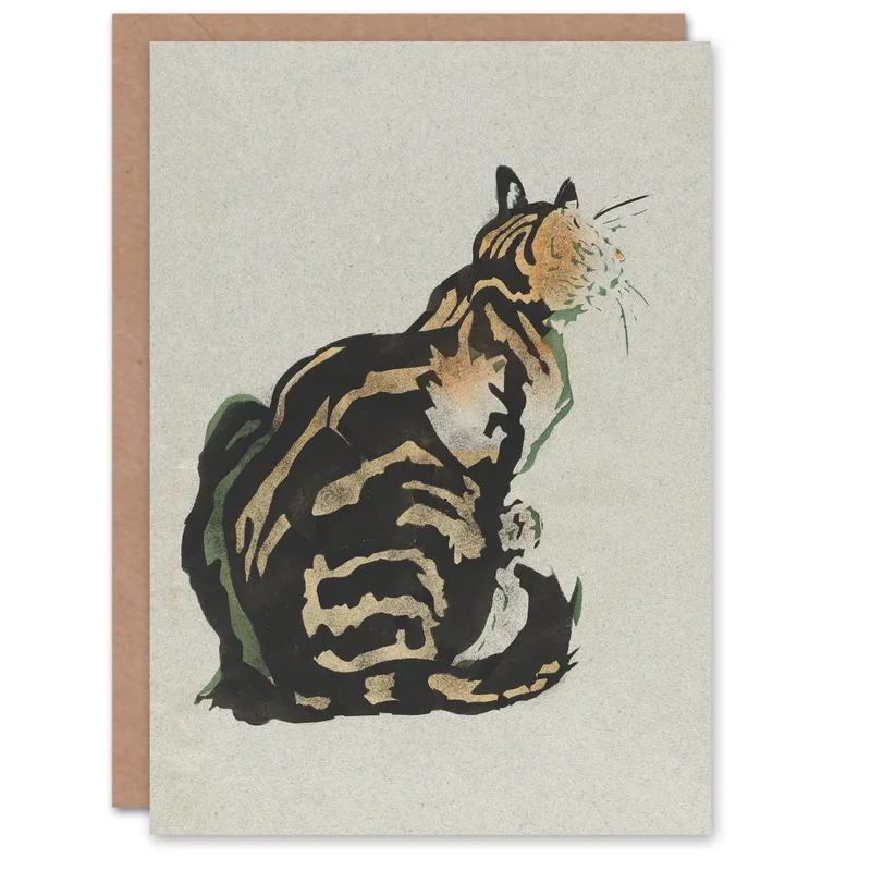Tabby Cat Art Nouveau Card – Greeting Card in natural