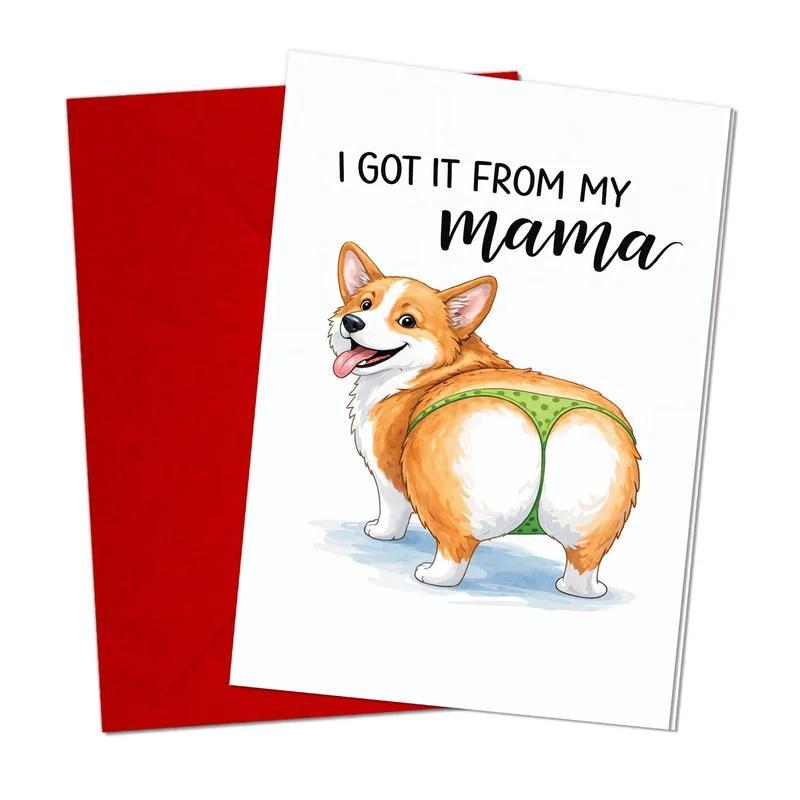 Corgi Dog from Behind Card: I Got It From My Mama Greeting