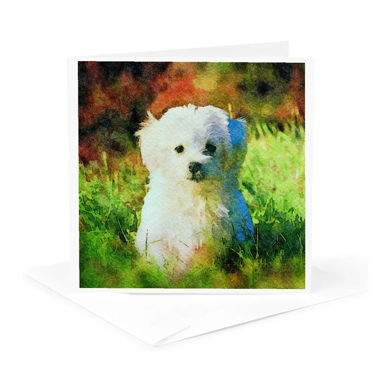 White Puppy in Grass Card: A Watercolor Tribute to a Beloved Pet