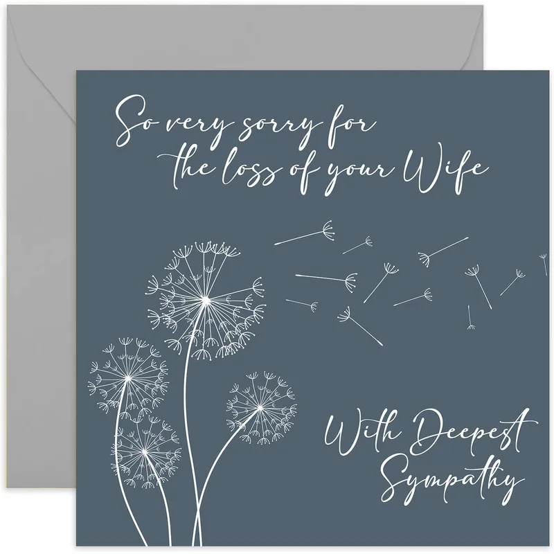 Dandelions Slate Blue Sympathy Card Acknowledging the Loss of a Wife