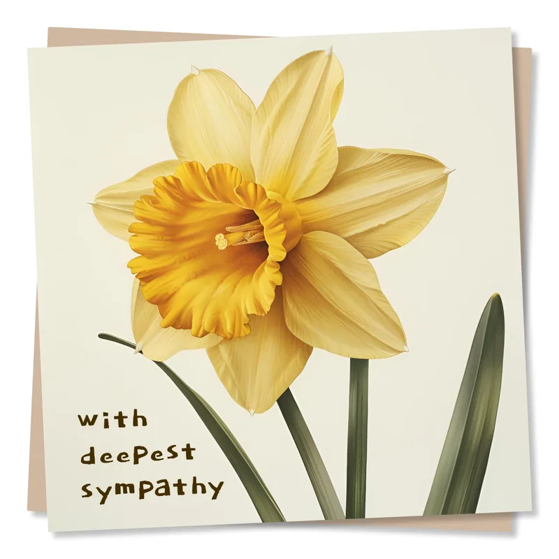 Yellow Daffodil Close-Up Sympathy Card – Close up yellow daffodil with deepest sympathy text – Greeting Card in natural