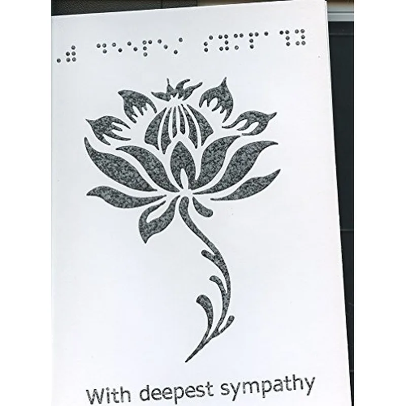 Lotus Line Art Sympathy Card – Black lotus line art with Braille dots and printed sympathy text – Greeting Card in natural