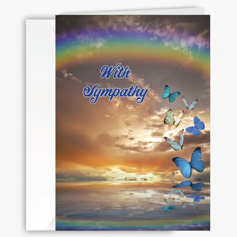 Rainbow Sunset Butterflies Sympathy Card for Comforting Sentiments