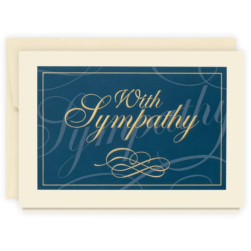 Gold Script Navy Sympathy Card features elegant gold