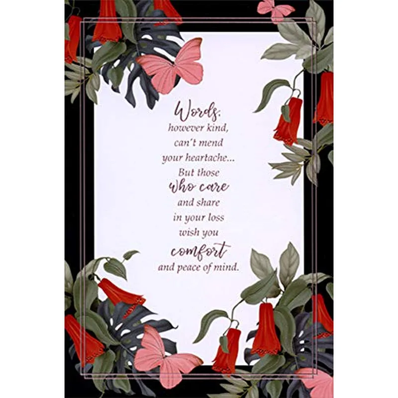 Red Flowers Black Sympathy Card Offers Gentle Comfort During Grief