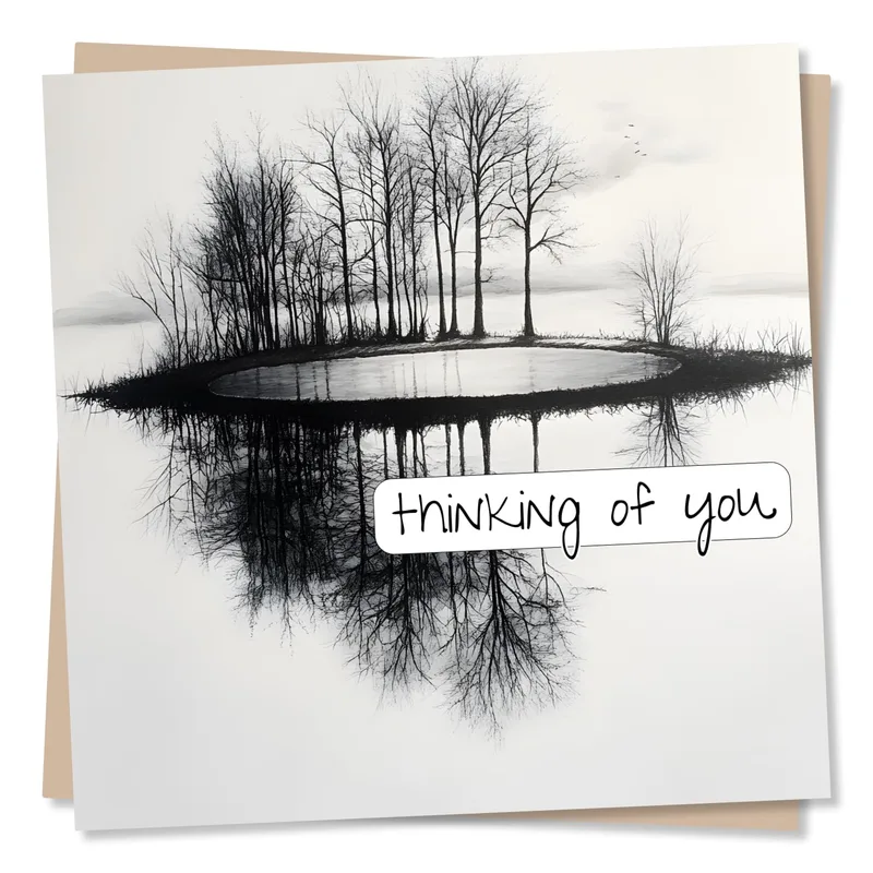Trees Reflected Lake Thinking of You Card for Quiet Support