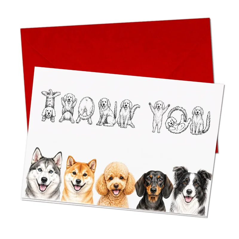 Row Dogs Thank You Card features a creative lineup