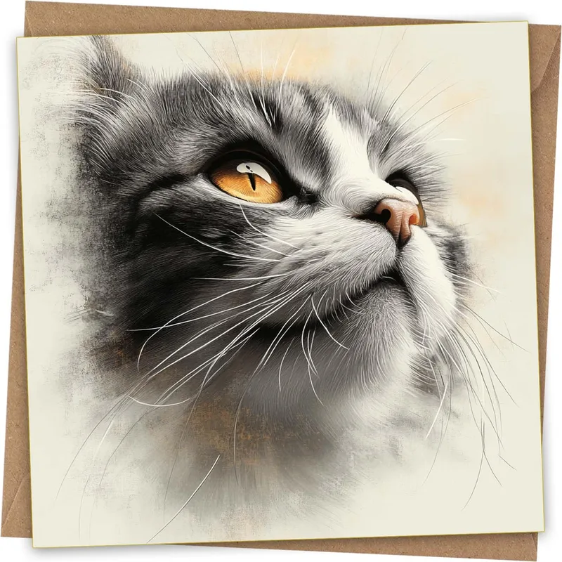 Grey Cat Amber Eyes Card: A Sympathy Greeting for Feline Lovers