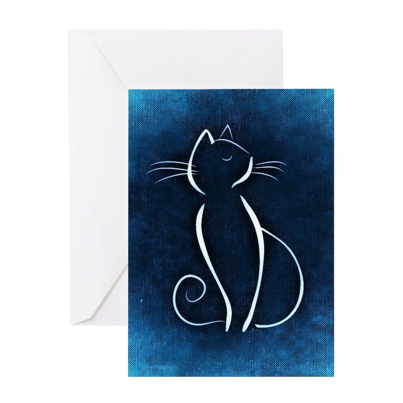 White Line Cat Blue Card: A Serene Silhouette for Pet Loss
