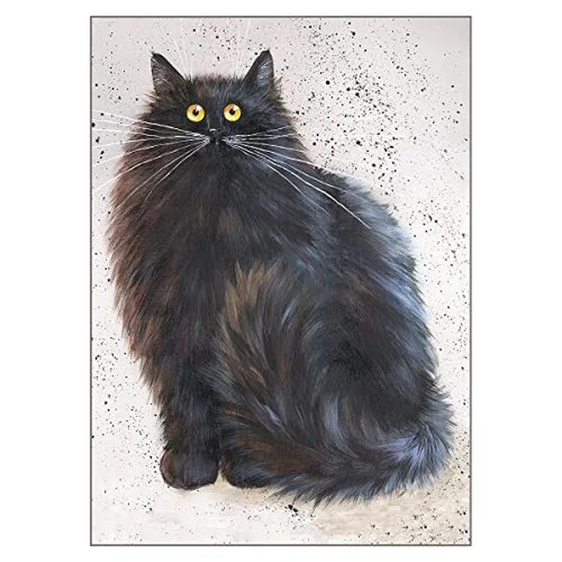 Black Fluffy Cat Sitting Card featuring a glossy black cat