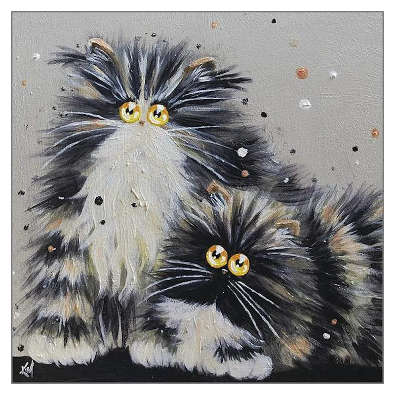 Black White Fluffy Cats Card: A Textured Artwork for Pet Lovers