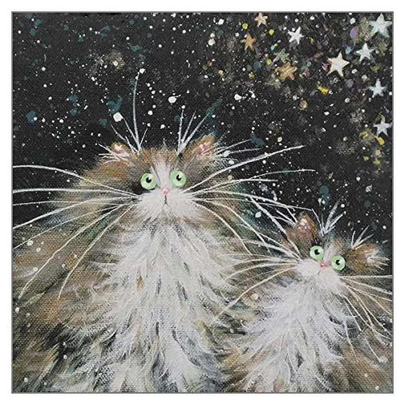 Fluffy Cats Starry Night Card: A Whimsical Greeting for Pet Lovers