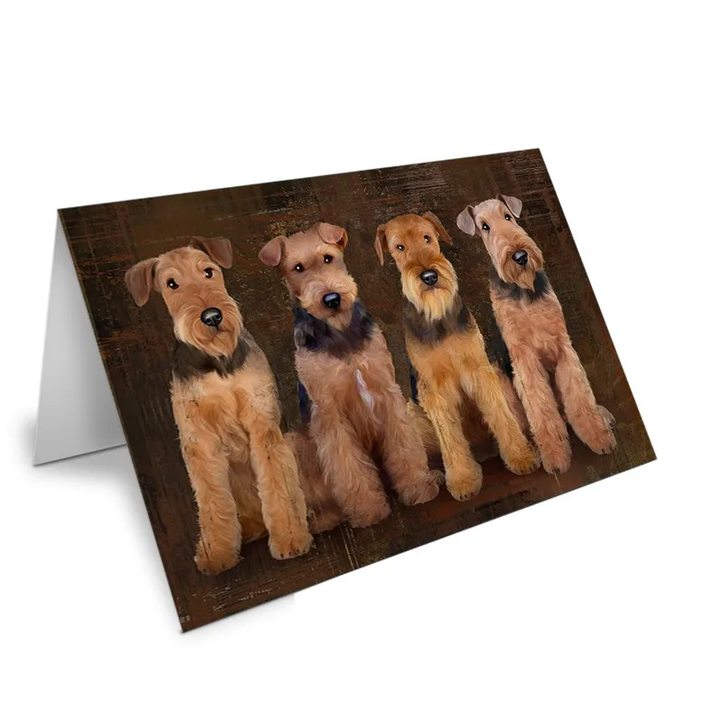 Four Airedale Terriers Card: Rustic Art for Pet Lovers