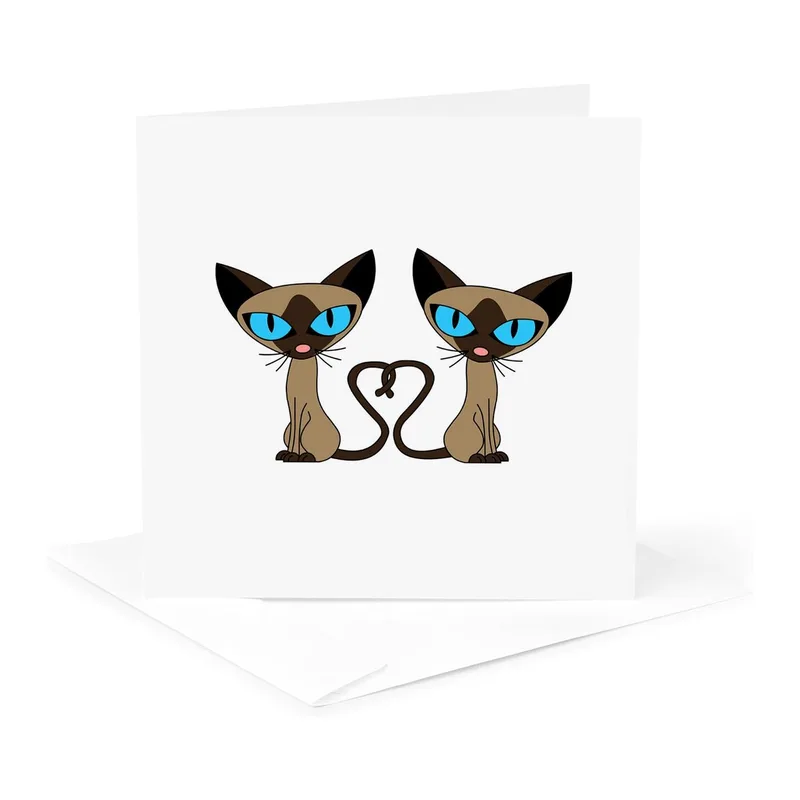 Siamese Cats Heart Tails Card: A touching illustration