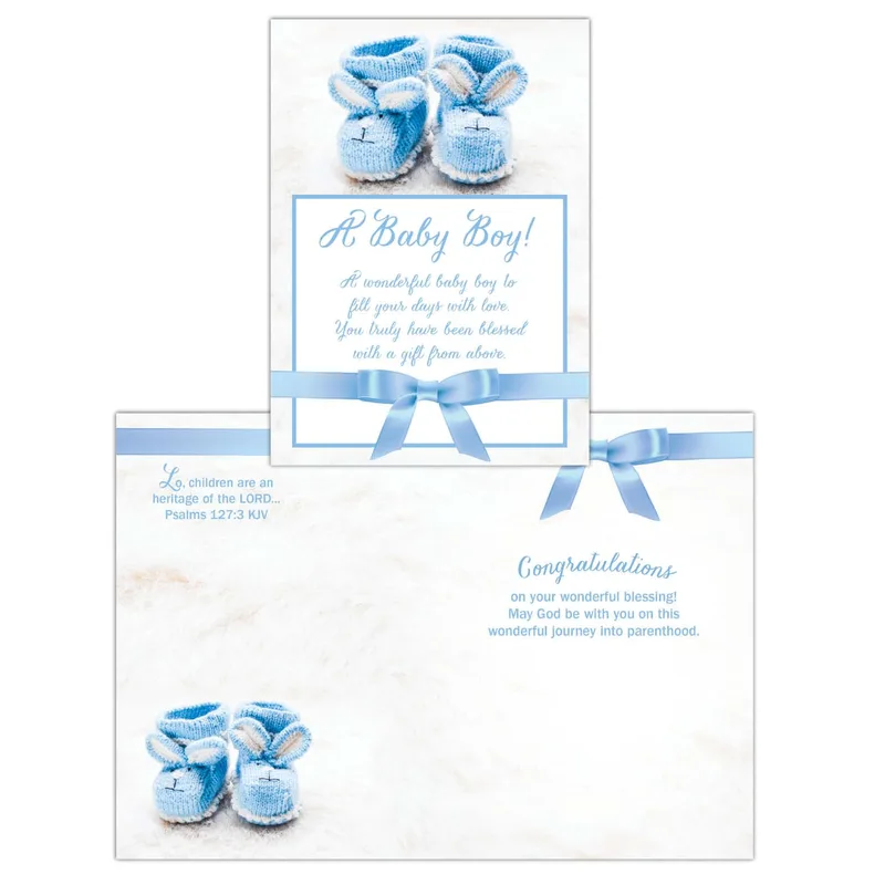 Blue Knit Baby Booties Card Celebrating a New Baby Boy