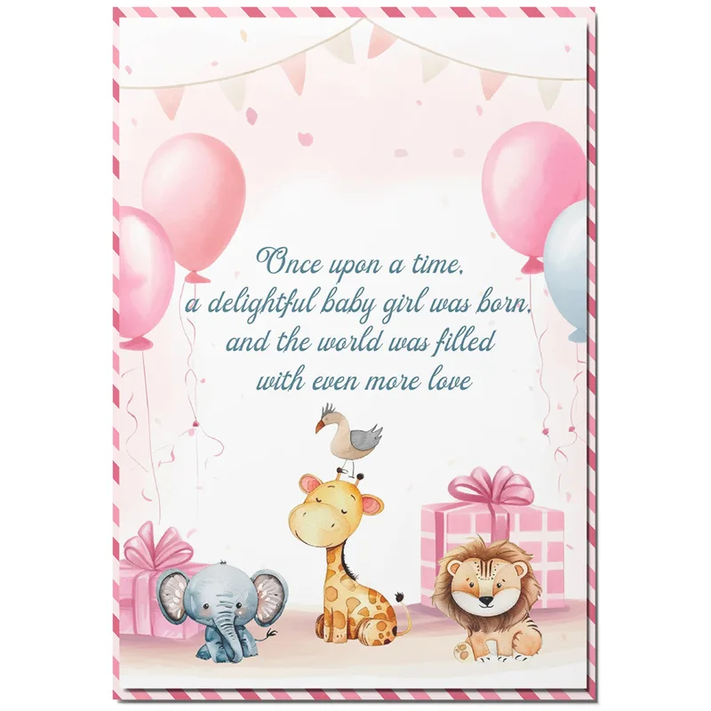 Once upon a time Card: Pink Baby Animals New Baby Card