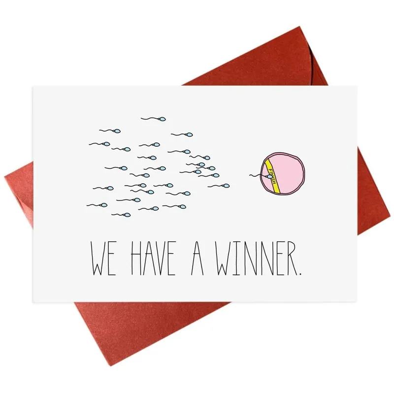 We Have a Winner Card: Sperm Racing Egg Cartoon Greeting Card