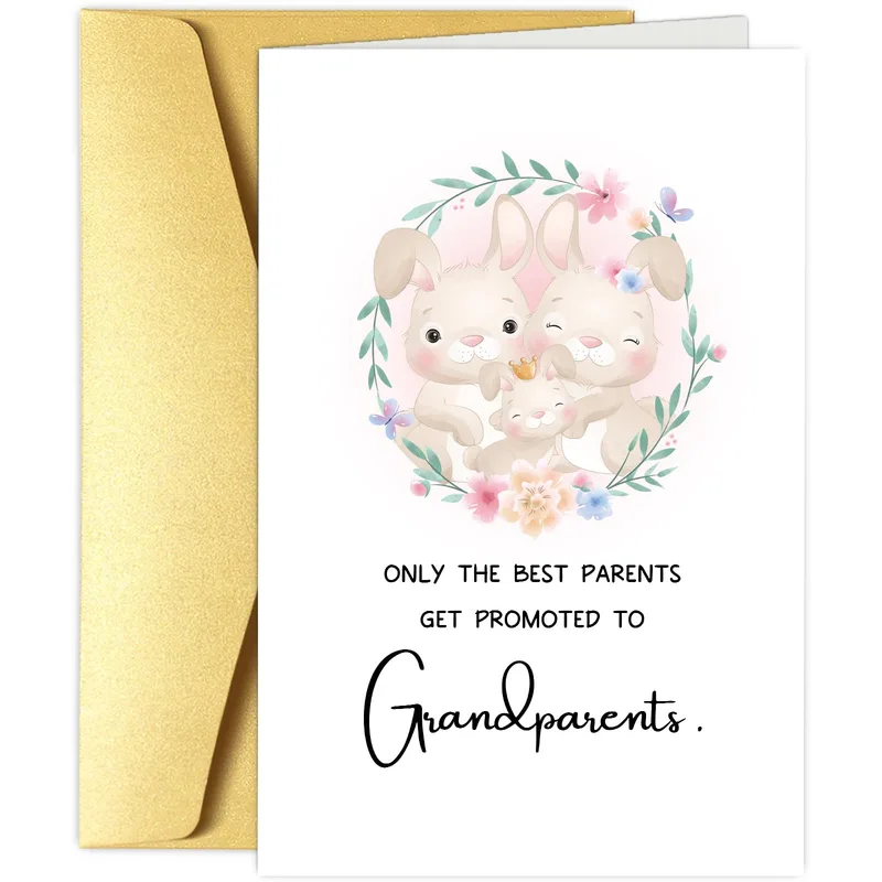 New Grandparents Card: Bunny Family Wreath Design