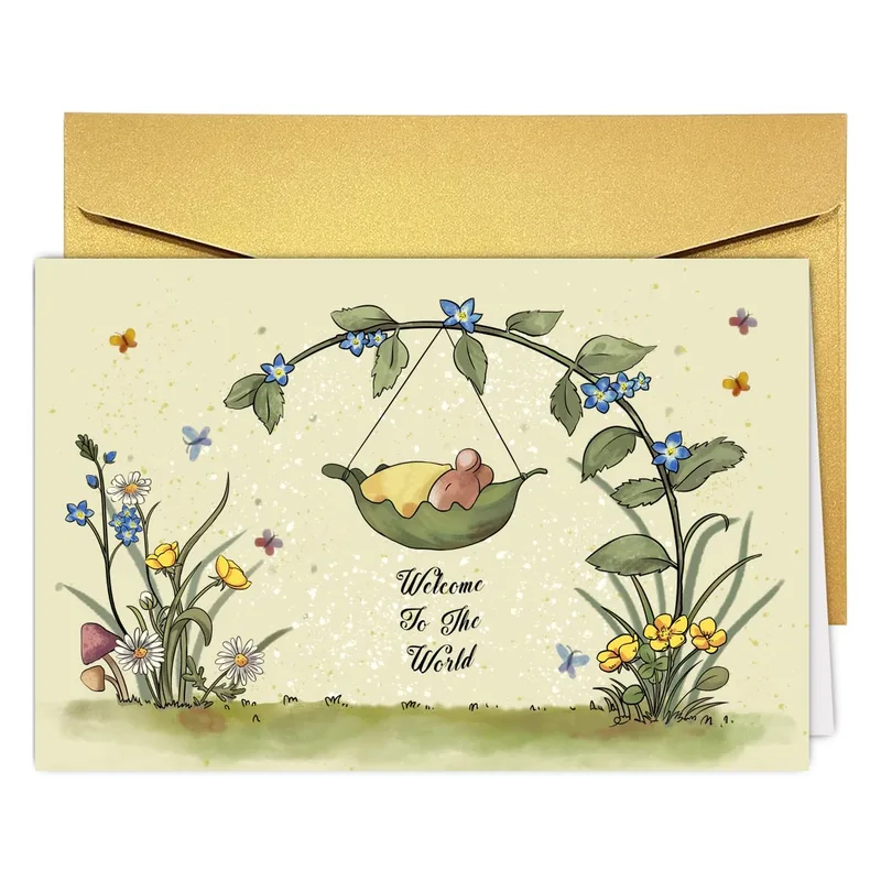 Watercolor Mice in Flower Card for New Arrivals