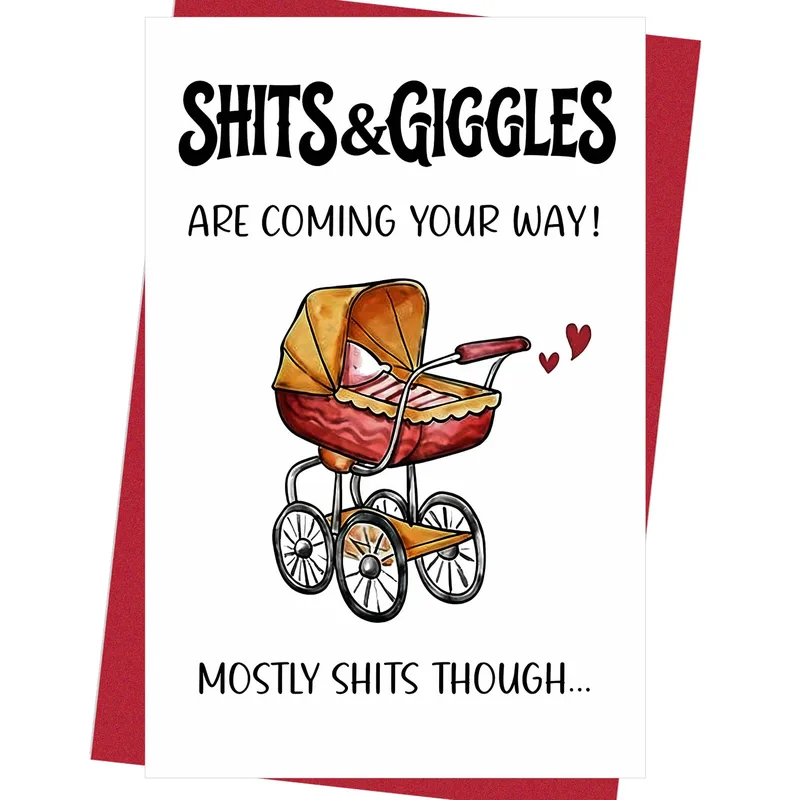 Vintage Red Baby Carriage Card for New Parents-to-Be