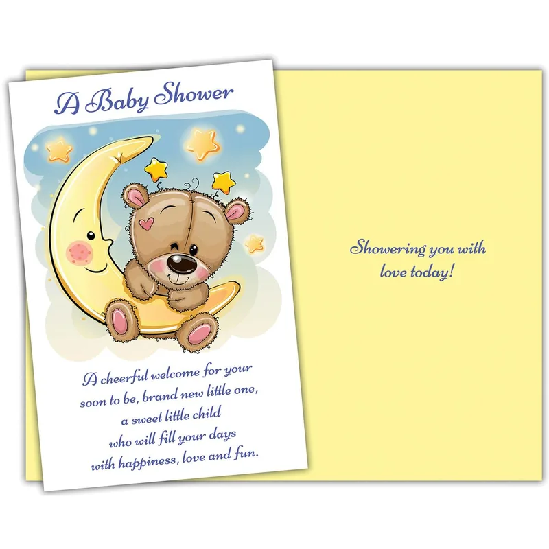 Cartoon Teddy Bear Moon Card for New Parents