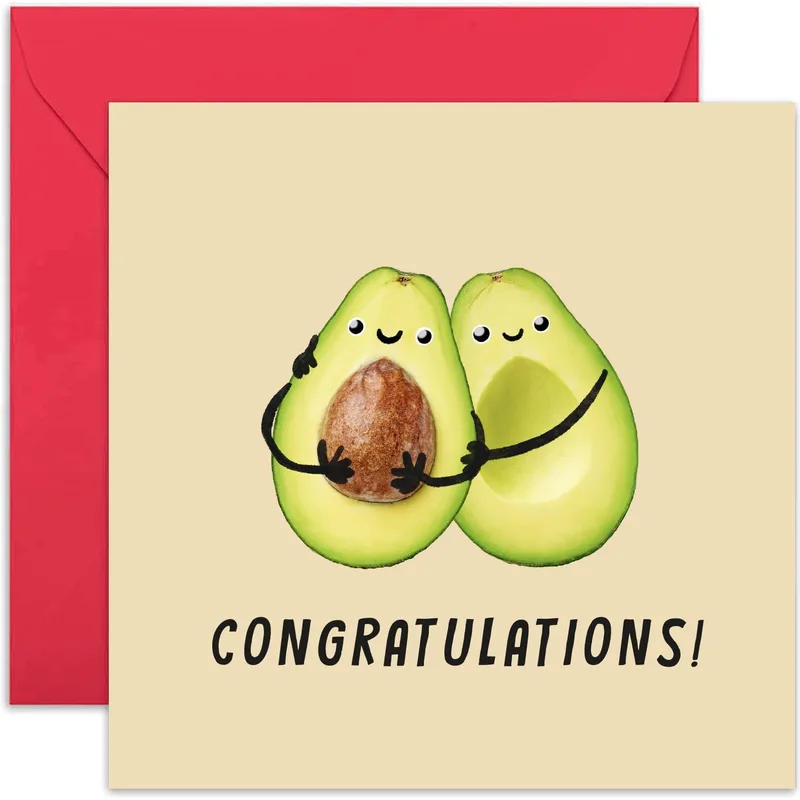 Avocado Couple Card: Congratulations for Two Hugging Halves