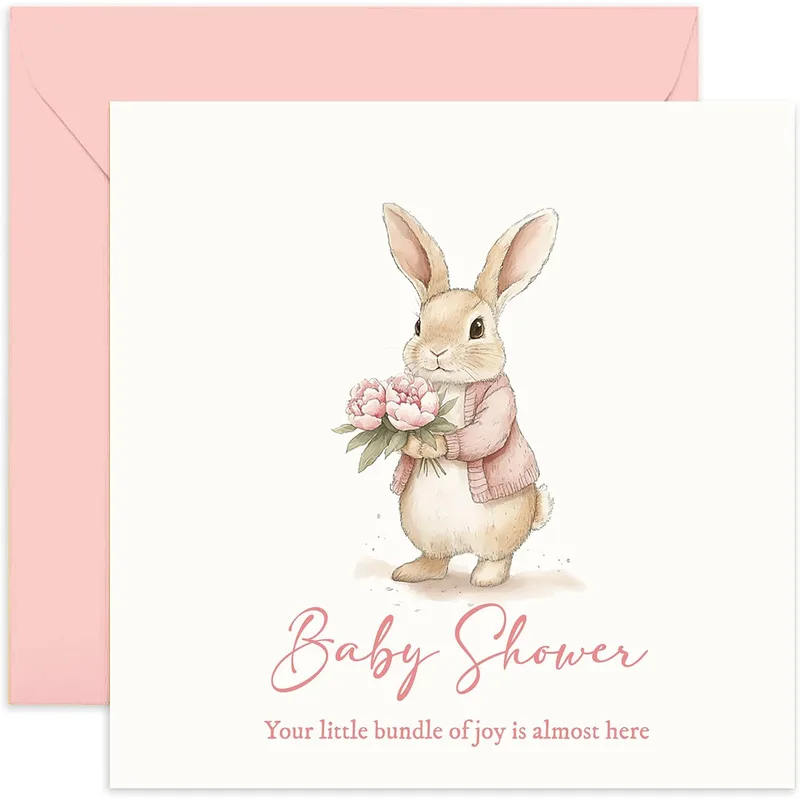 Pink Watercolor Bunny Rabbit Card – Greeting Card in black