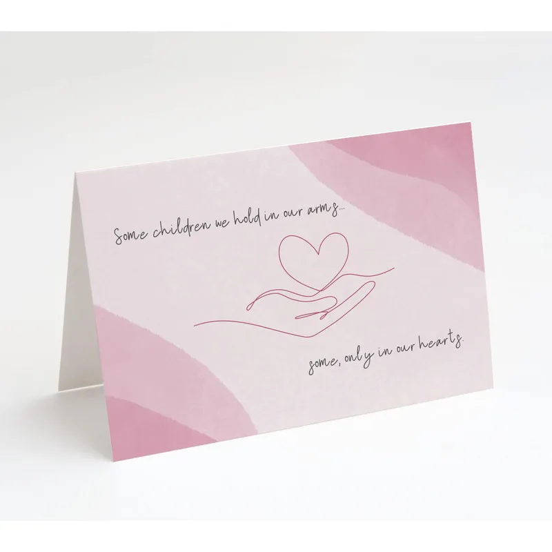 Child Loss Sympathy Card with a Pink Heart Hand Line Art