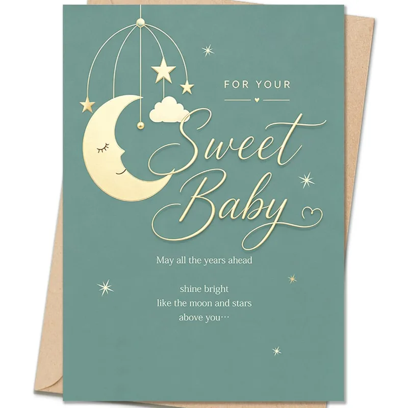 For Your Sweet Card: Gold Moon and Stars for a New Baby
