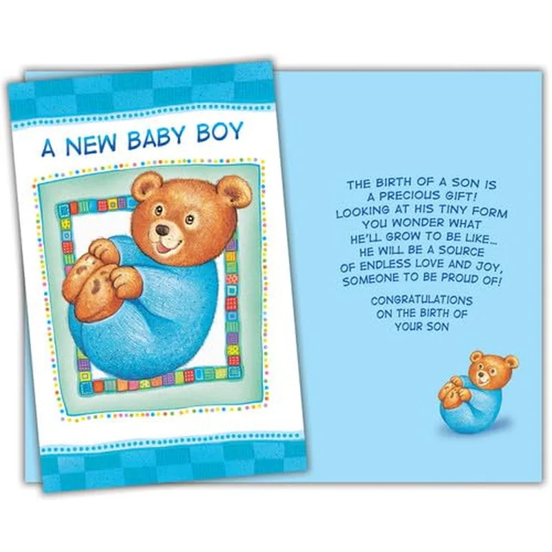 Congratulations New Son Card with a Sweet Blue Teddy Bear