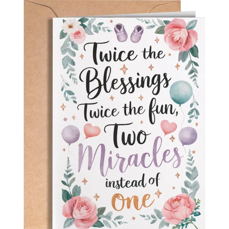Twins Congratulations Card with Two Miracles Lettering