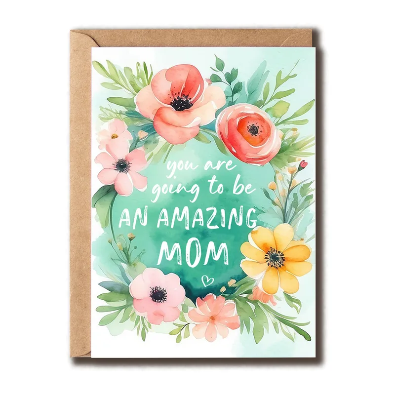 You Are Going Card: Watercolor Floral Wreath for a New Mom