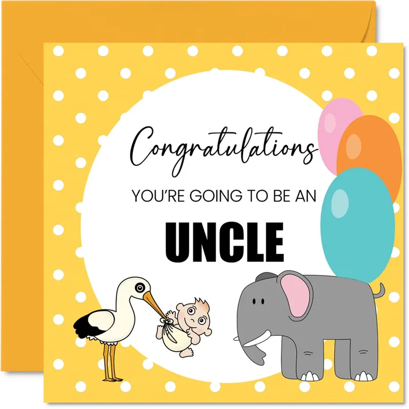 New Uncle Card: Stork and Baby Congratulations Design