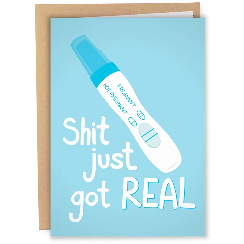 Pregnancy Card Congratulations: A Blue Test With a Bluntly Funny Line