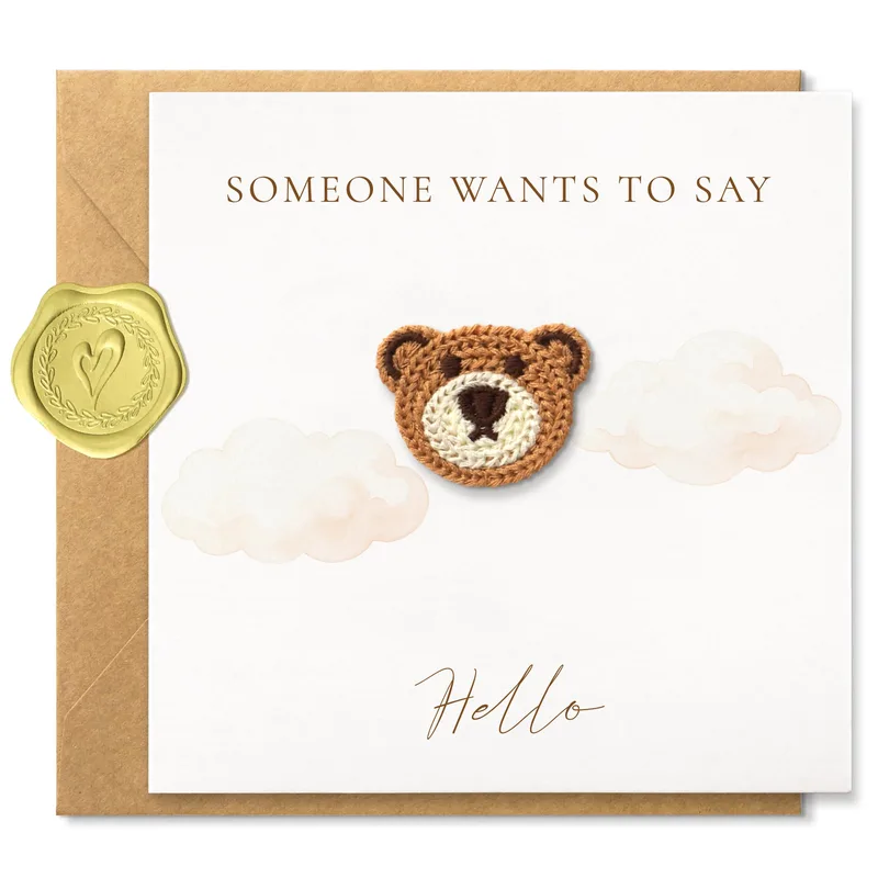 Crochet Bear Hello Card for Someone Who Cares