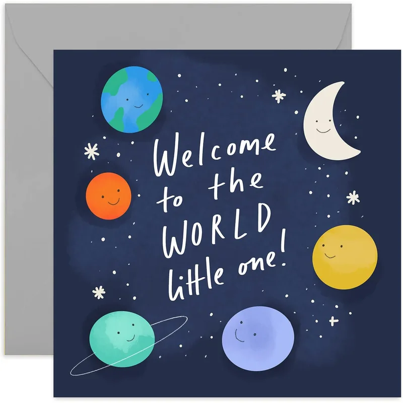 Cosmic Planets Illustration Card for a New Baby