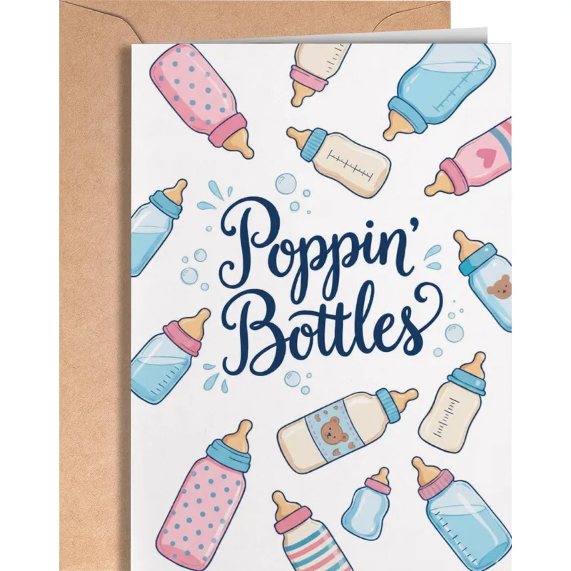 Poppin Bottles New Baby Cartoon Baby Card for Parents
