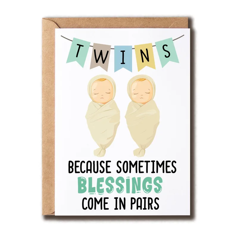 Blessings Come in Pairs Card for Twins Parents, Swaddled Babies