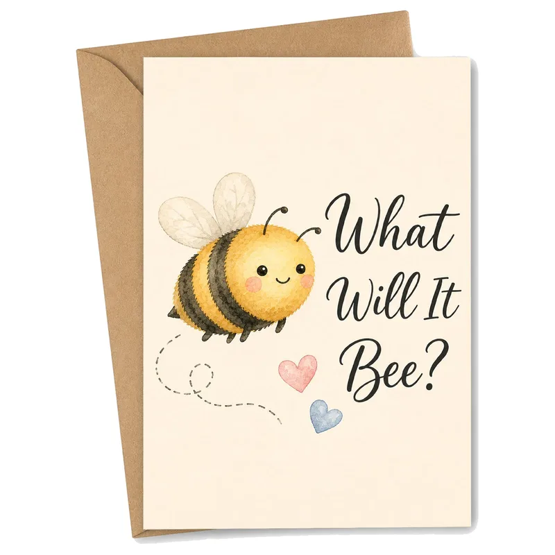 Gender Reveal Card: A Buzzing Little Bee Question