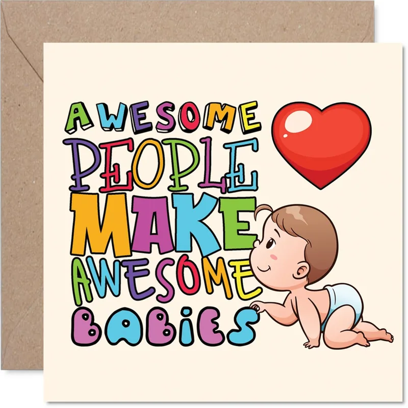 Colorful Lettering Cartoon Baby Card for New Parents