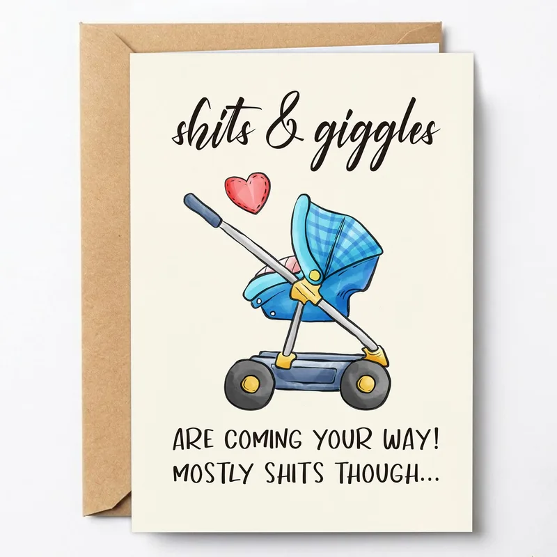 Blue Plaid Baby Stroller Card: Shits & Giggles for New Parents
