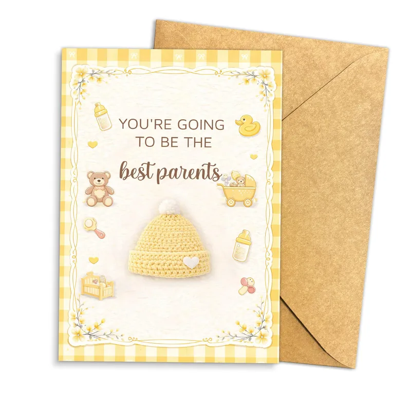 Yellow Gingham Baby Theme Card for New Parents-to-Be