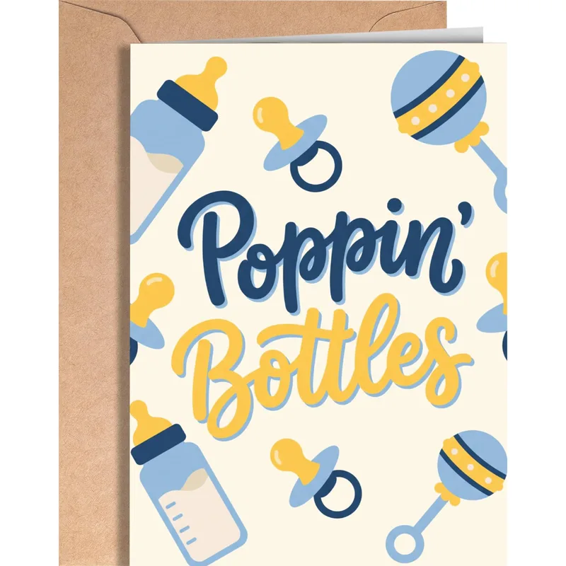 Blue Baby Bottles Pattern Card for New Parents