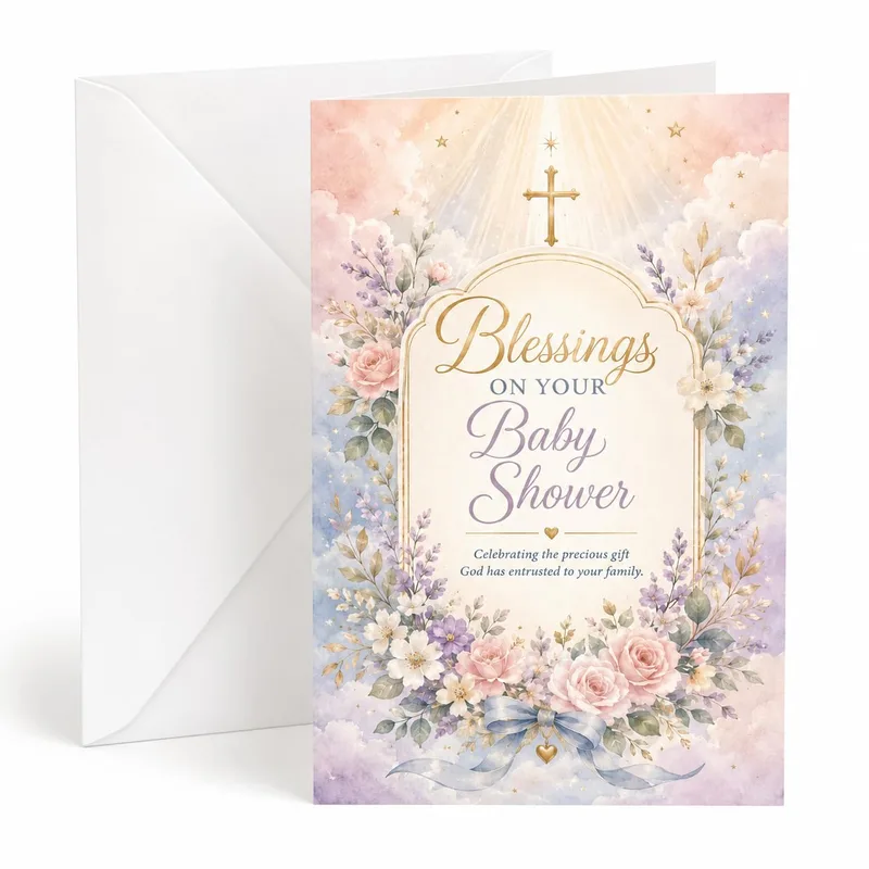 Pastel Floral Cross Design Card for a Baby Shower Blessing