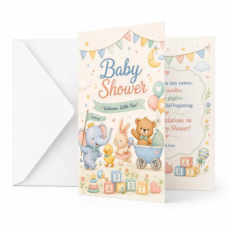 Pastel Watercolor Animals Card for a New Baby Celebration