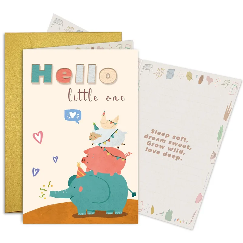 Cartoon Animals Stacked Pastel Card for New Babies and Parents