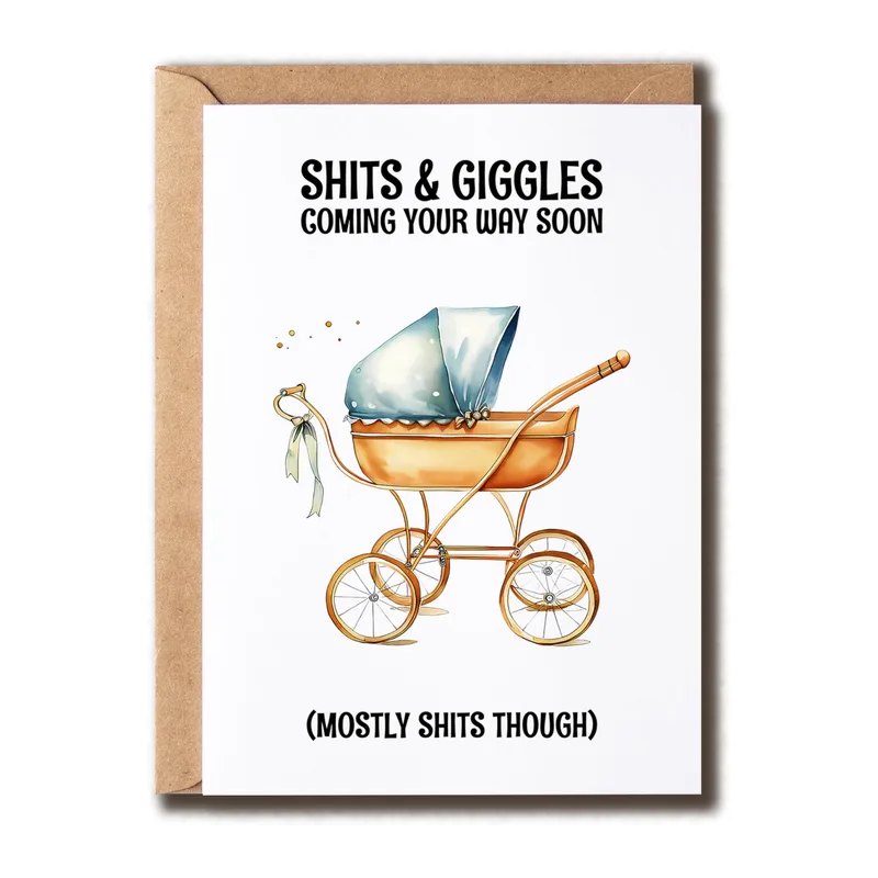 Vintage Watercolor Baby Carriage Card for Expecting Parents