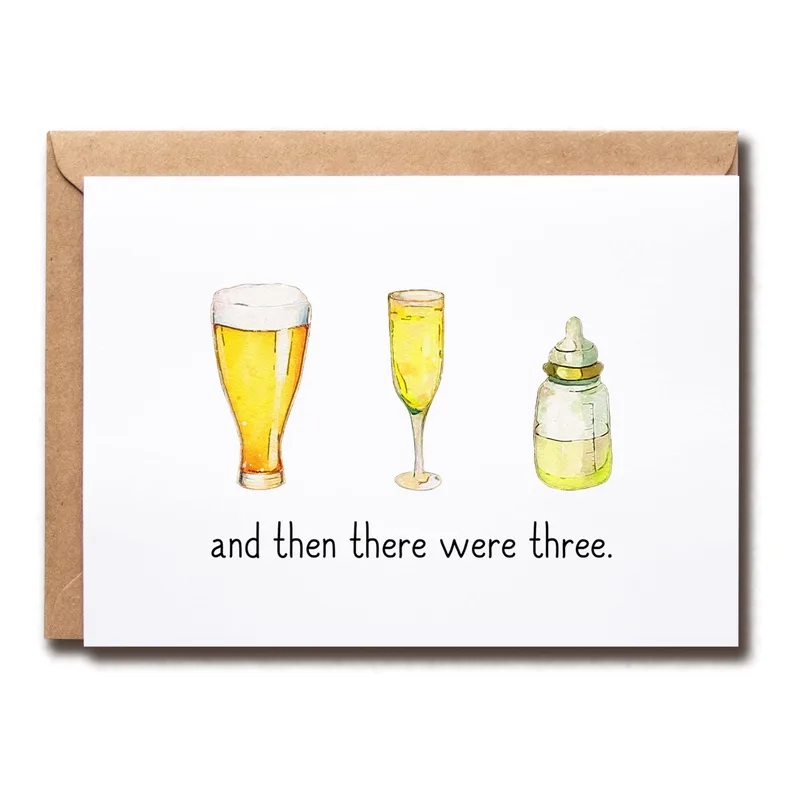 Watercolor Beer Champagne Bottle Card for New Parents