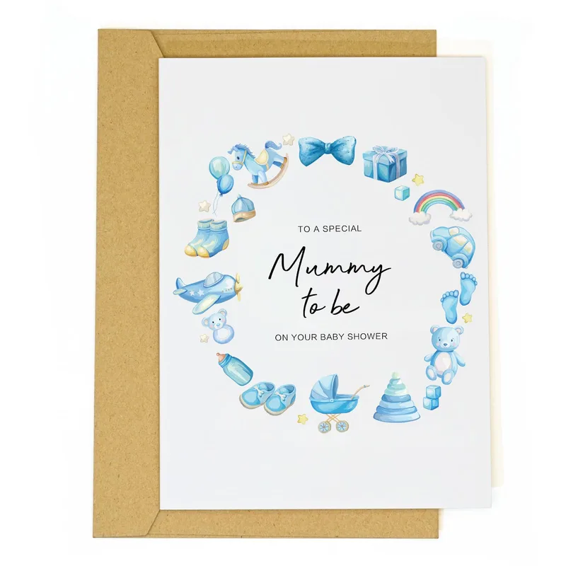To A Special Mummy Card: Blue Baby Icons Wreath for Baby Shower